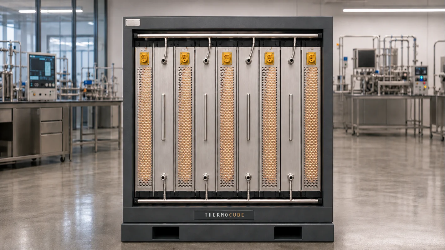 AI-generated concept rendering of the Thermocube modular electric process heater